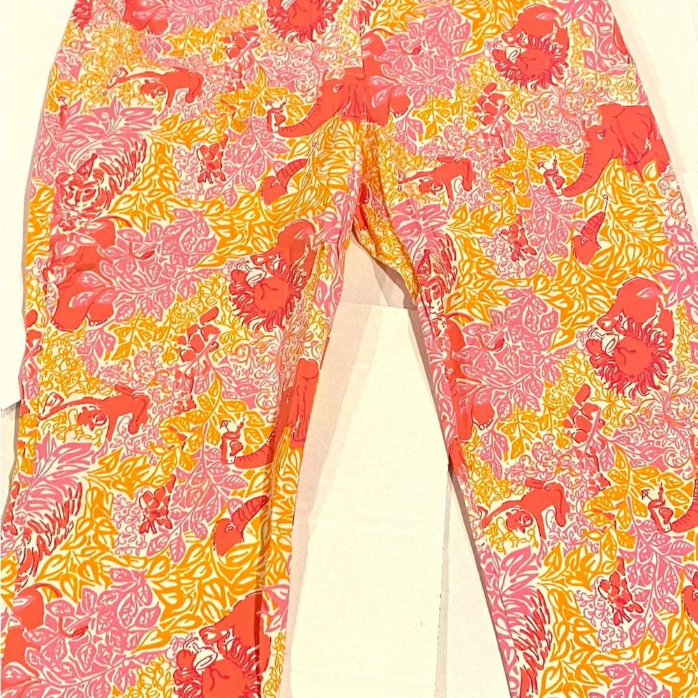 Lilly Pulitzer Vintage cropped pant Pink Orange elephant monkey lion size 10 - Picture 8 of 9